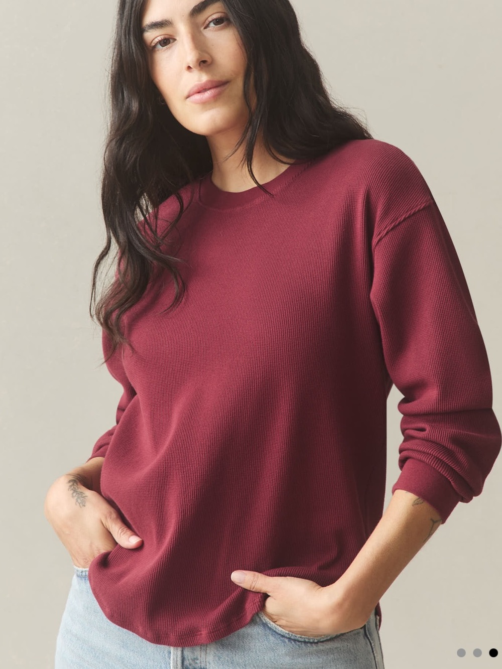 American Giant Womens Thermal Crewneck Shirt Long Sleeve Red Maroon Ribbed